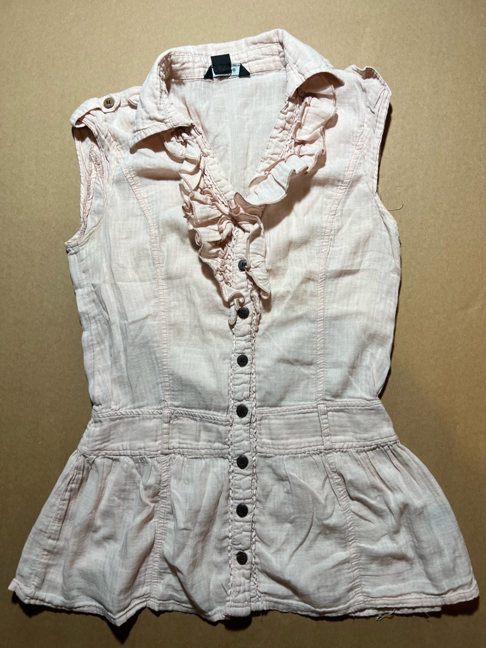 paper tee Light Pink Ruffle-Trim Sleeveless Button-Front Dress